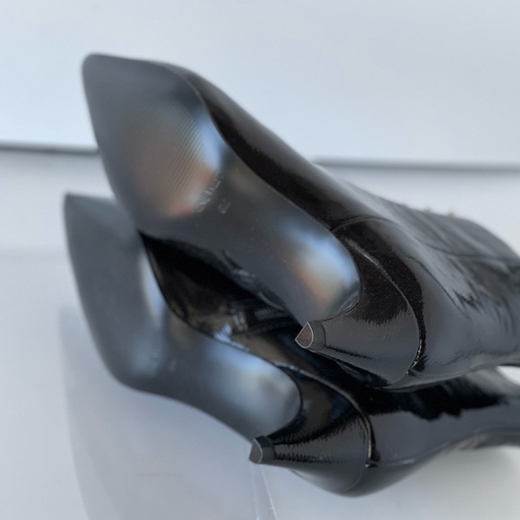 Nine West Black Patent Leather Ankle Boots Kitten Heels Studs Pointed Toe, 5M - Picture 8 of 10